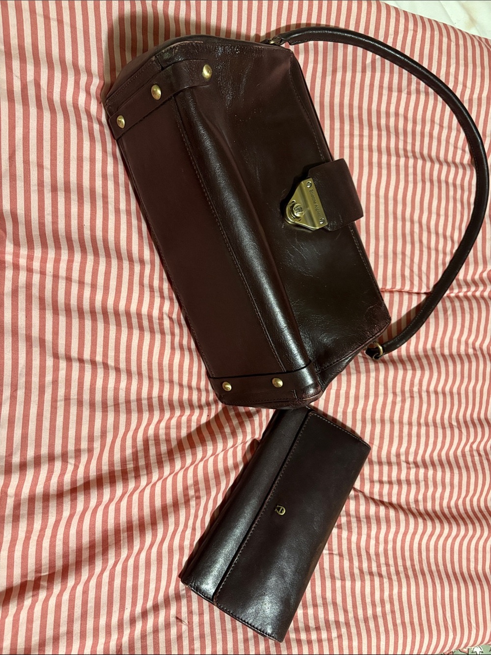 Vintage Etienne Aigner Dark Brown Leather Shoulder Bag with Matching Wallet